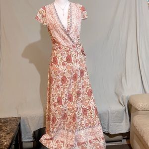 Mauve Pink Floral Wrap Maxi Dress - M